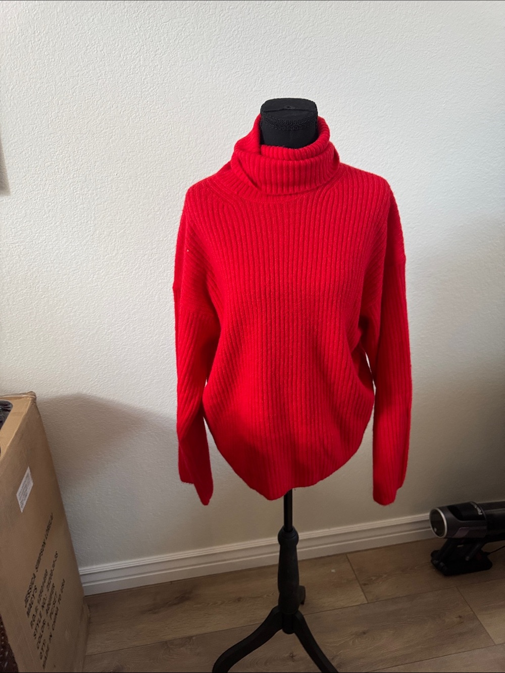 H&M Red Ribbed Turtleneck Sweater